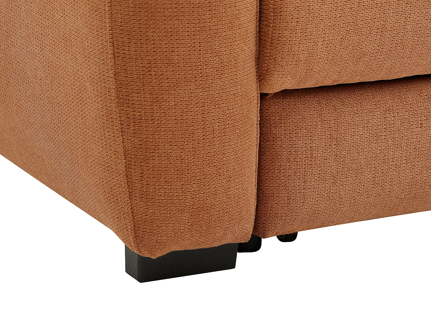 Canapé d'angle droit convertible en tissu texturé terracotta BESEMA