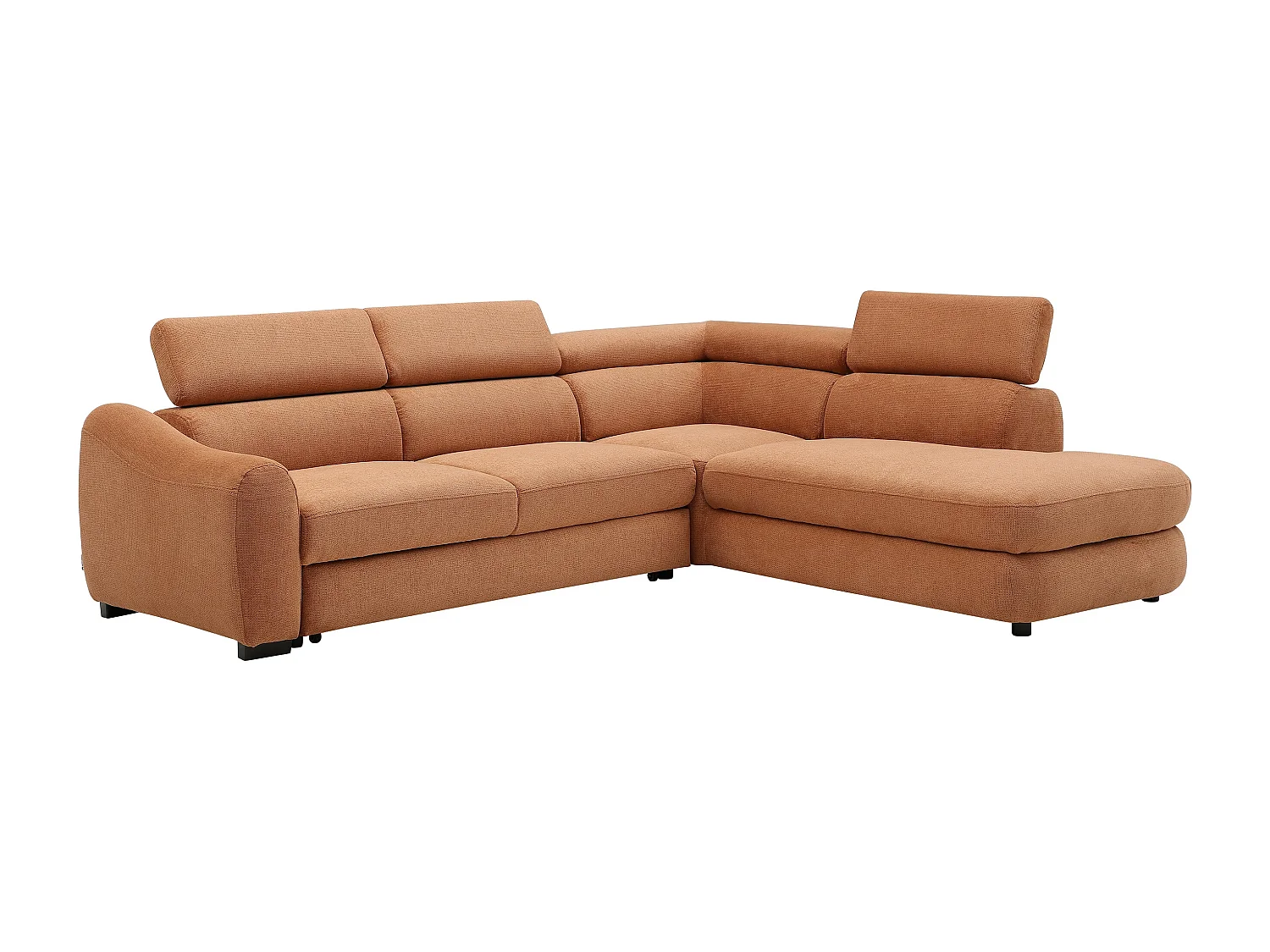 Canapé d'angle droit convertible en tissu texturé terracotta BESEMA