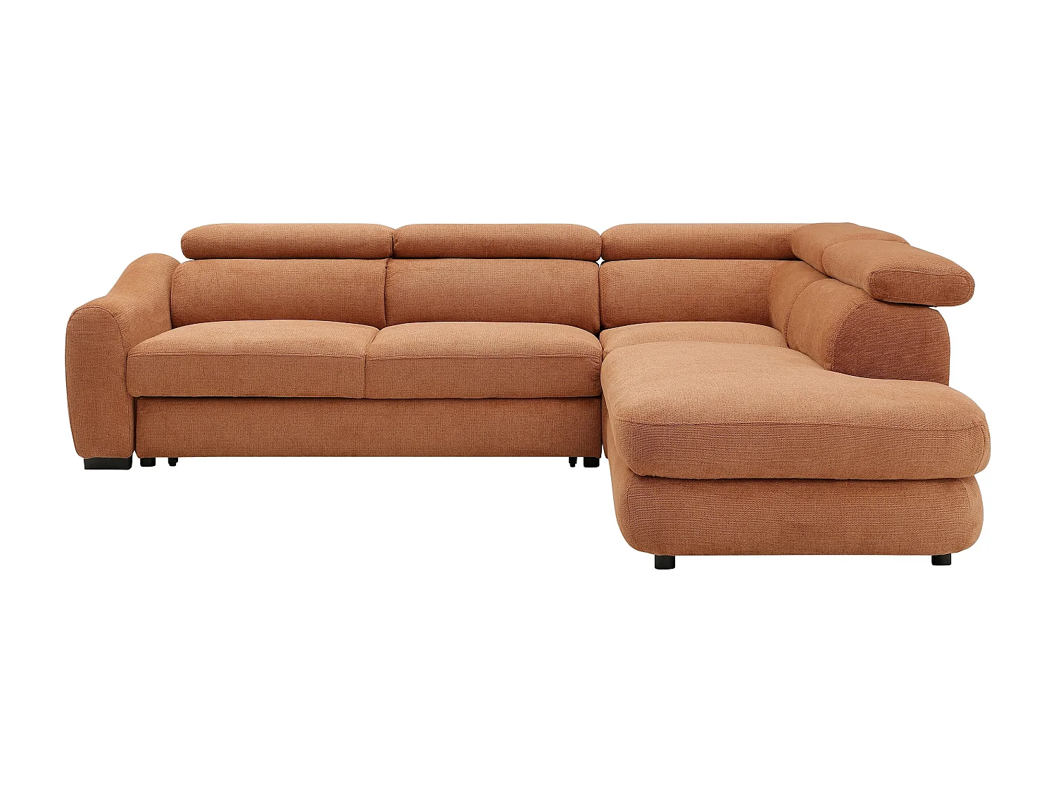 Canapé d'angle droit convertible en tissu texturé terracotta BESEMA