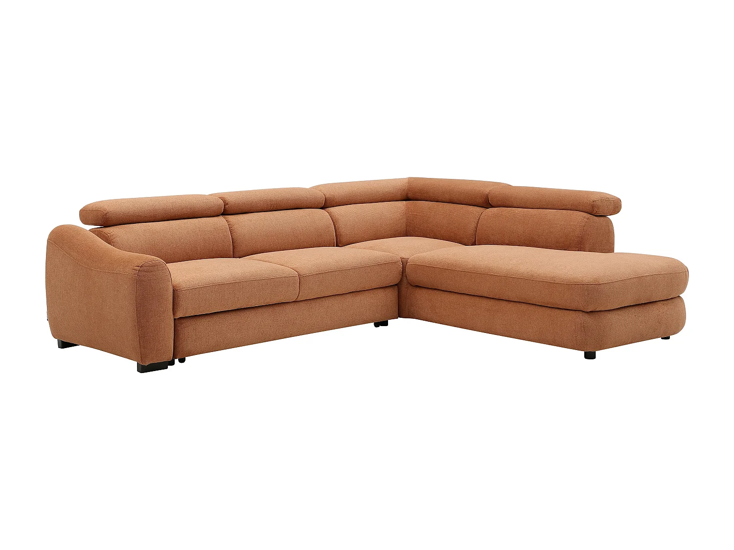 Canapé d'angle droit convertible en tissu texturé terracotta BESEMA