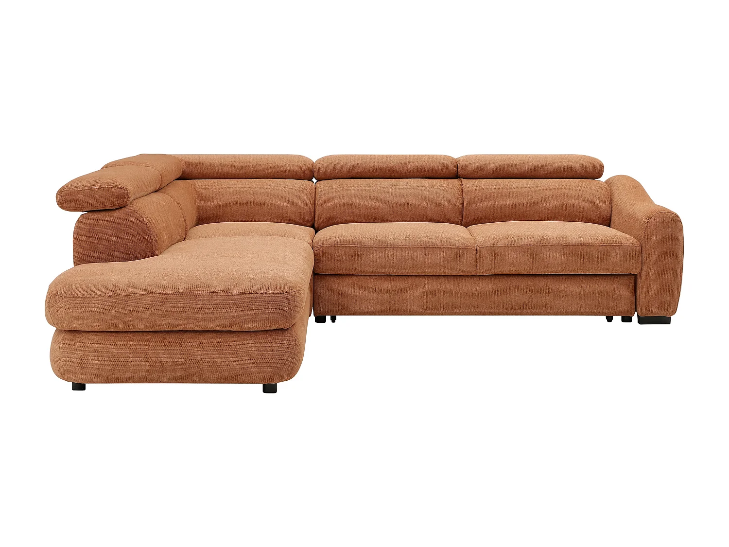 Canapé d'angle gauche convertible en tissu texturé terracotta BESEMA