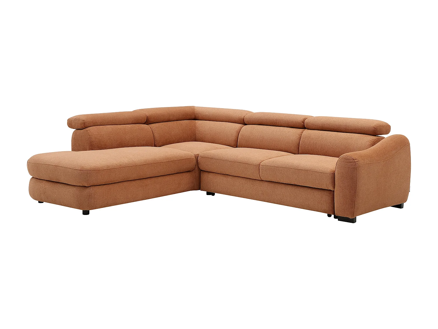 Canapé d'angle gauche convertible en tissu texturé terracotta BESEMA