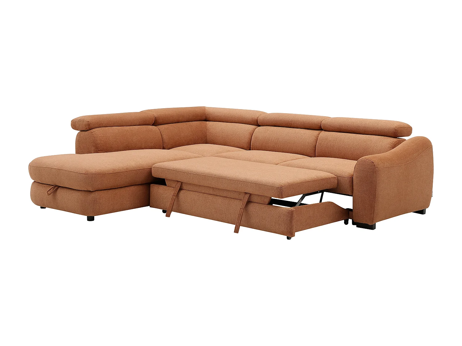 Canapé d'angle gauche convertible en tissu texturé terracotta BESEMA