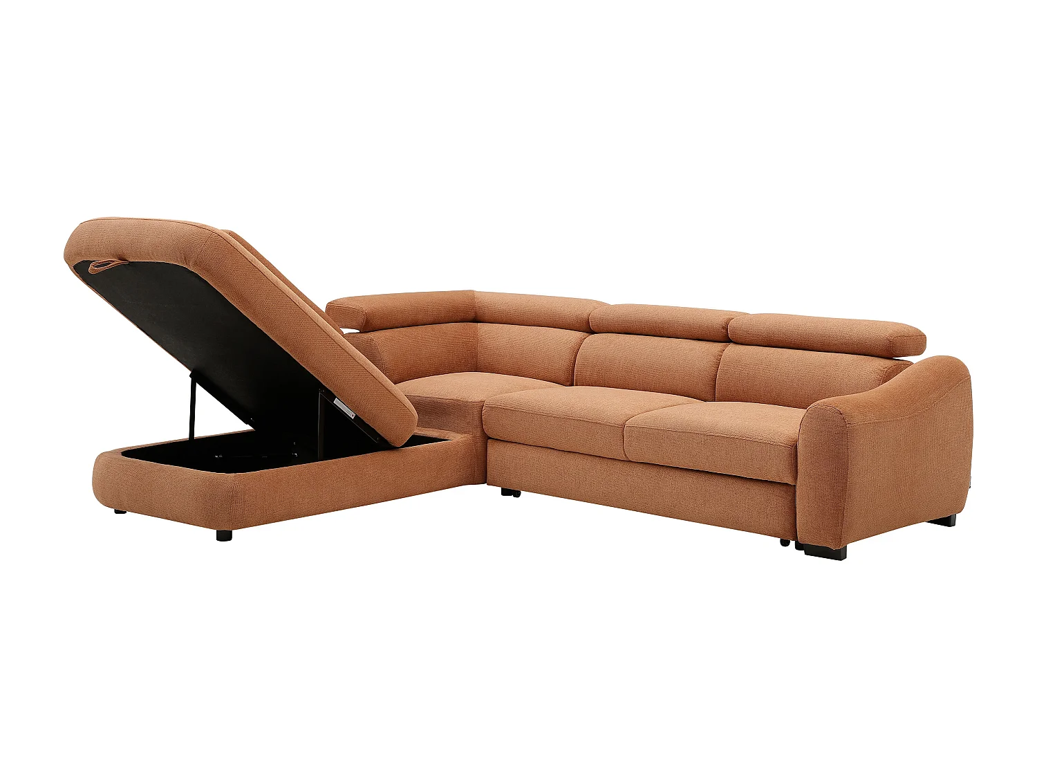 Canapé d'angle gauche convertible en tissu texturé terracotta BESEMA