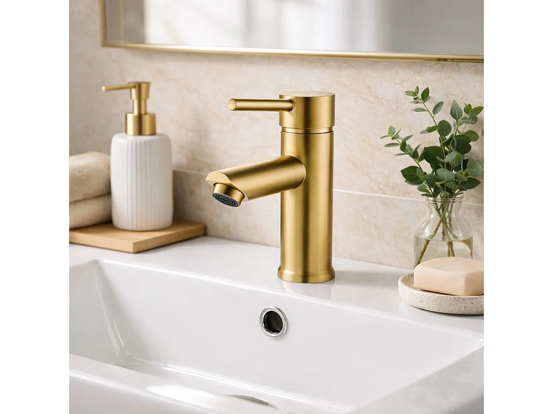 Deco Misturadora de lavatório baixo ouro escovado Essebagno