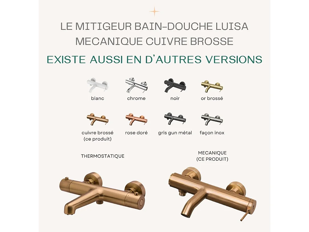 Luisa mitigeur bain-douche mécanique cuivre brossé - Essebagno