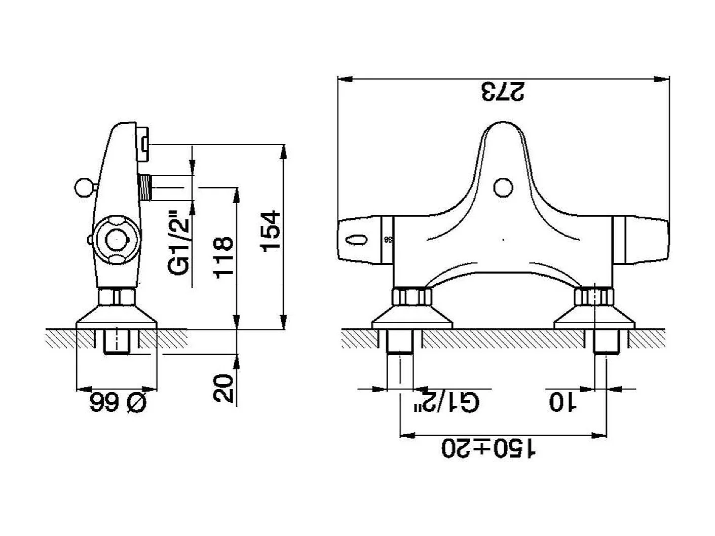 Glam Misturador termostático para banheira e duche cromado Huber