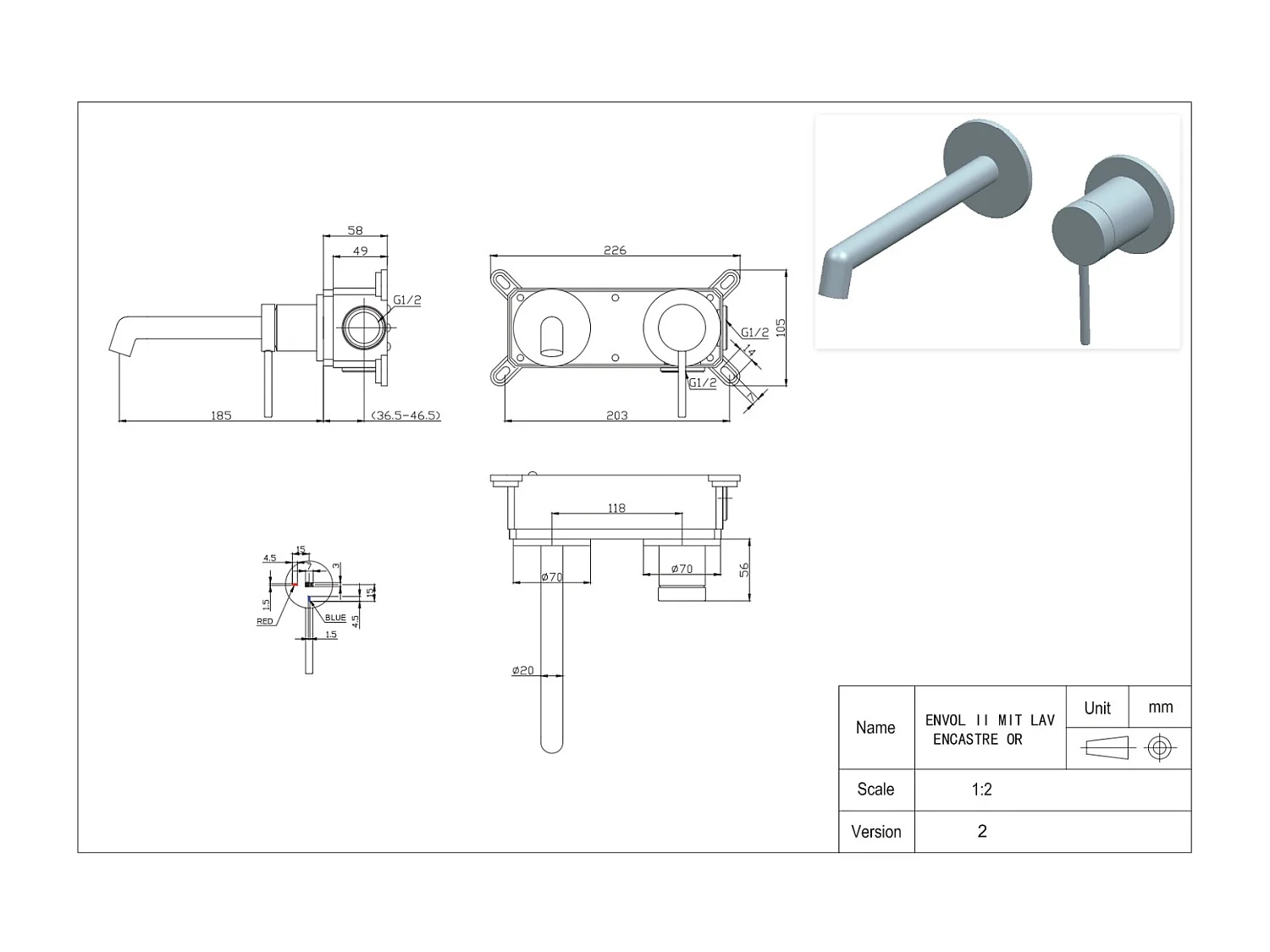 Envol II Misturadora de lavatório de encastrar preto Essebagno