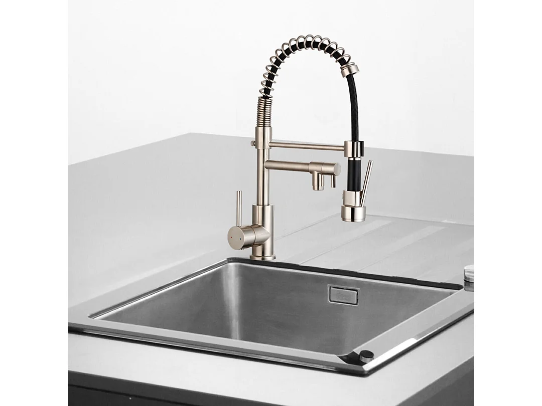 Logus Spültischmischer mit beweglicher Brause, Edelstahloptik Essebagno