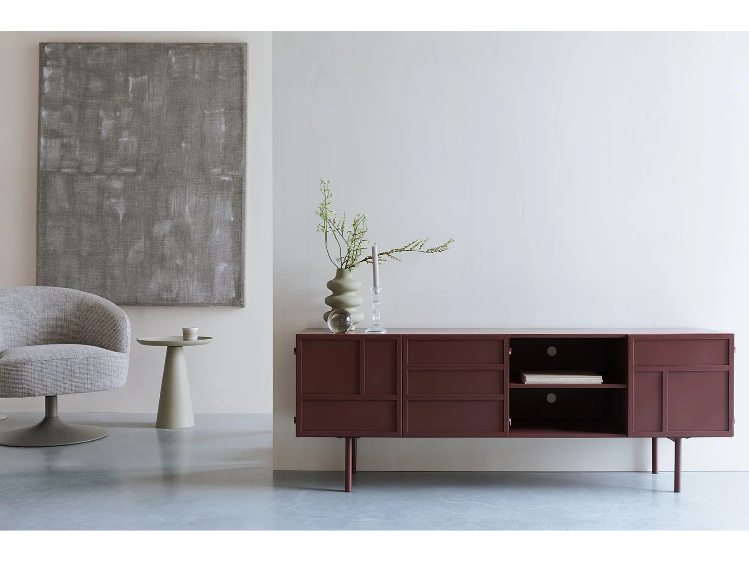 Buffet en métal rouge 105 cm, Design industriel