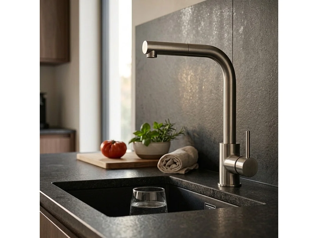 Kiwo mitigeur évier à douchette extractible façon inox - Essebagno