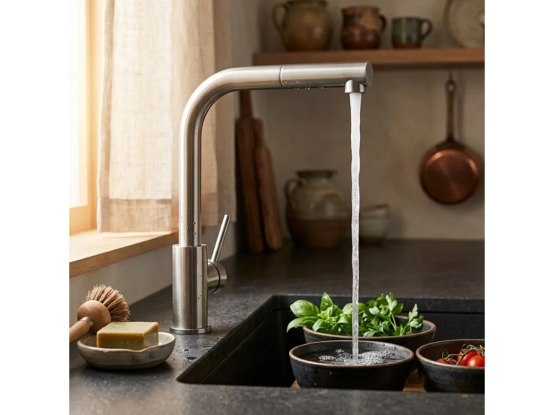 Kiwo mitigeur évier à douchette extractible façon inox - Essebagno