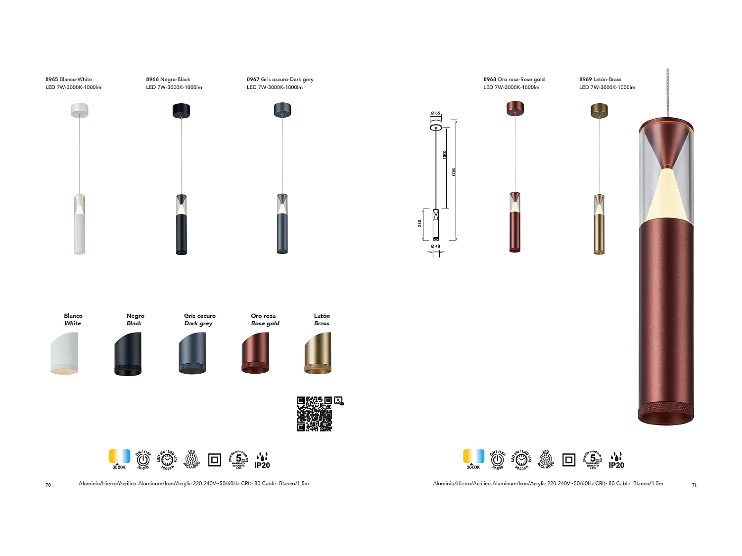 Suspension SPARK LED cylindrique 7W