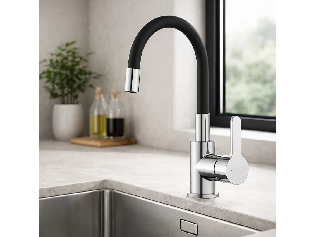 Mémory misturador para lava-loiça cromado com mangueira flexível com memória de forma Essebagno