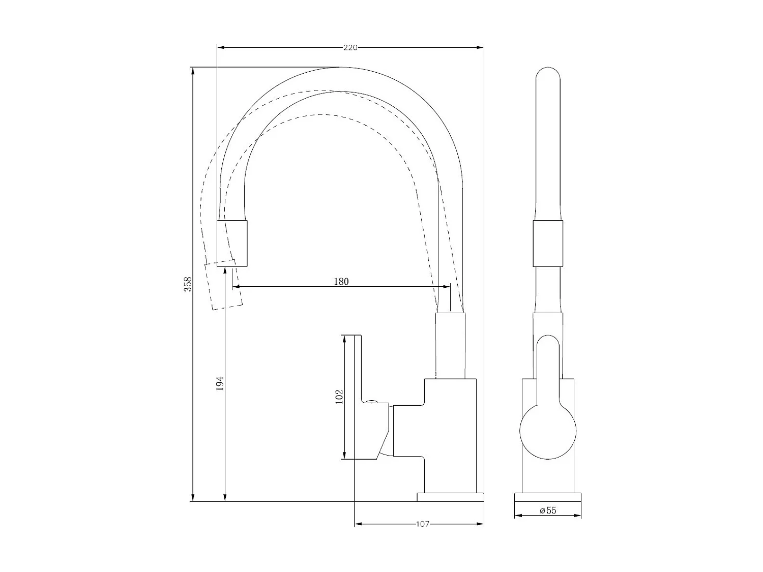 Mémory misturador para lava-loiça cromado com mangueira flexível com memória de forma Essebagno