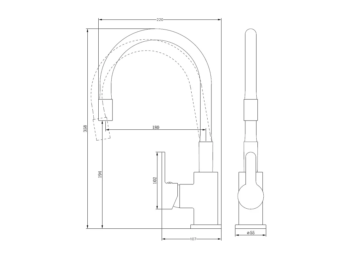 Mémory mitigeur évier façon inox avec flexible à mémoire de forme - Essebagno