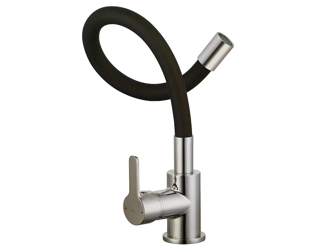 Mémory mitigeur évier façon inox avec flexible à mémoire de forme - Essebagno