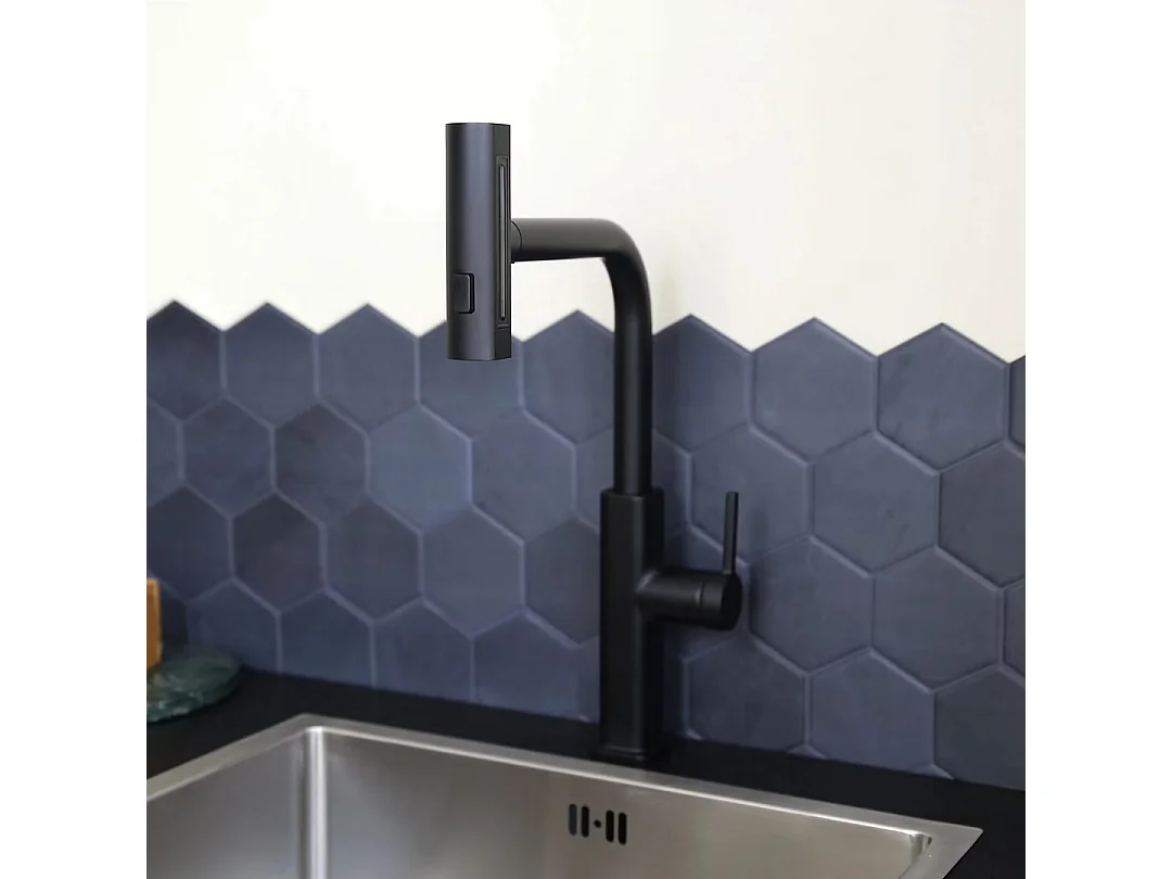 Esserain Spültischmischer mit ausziehbarer Handbrause mattschwarz Essebagno