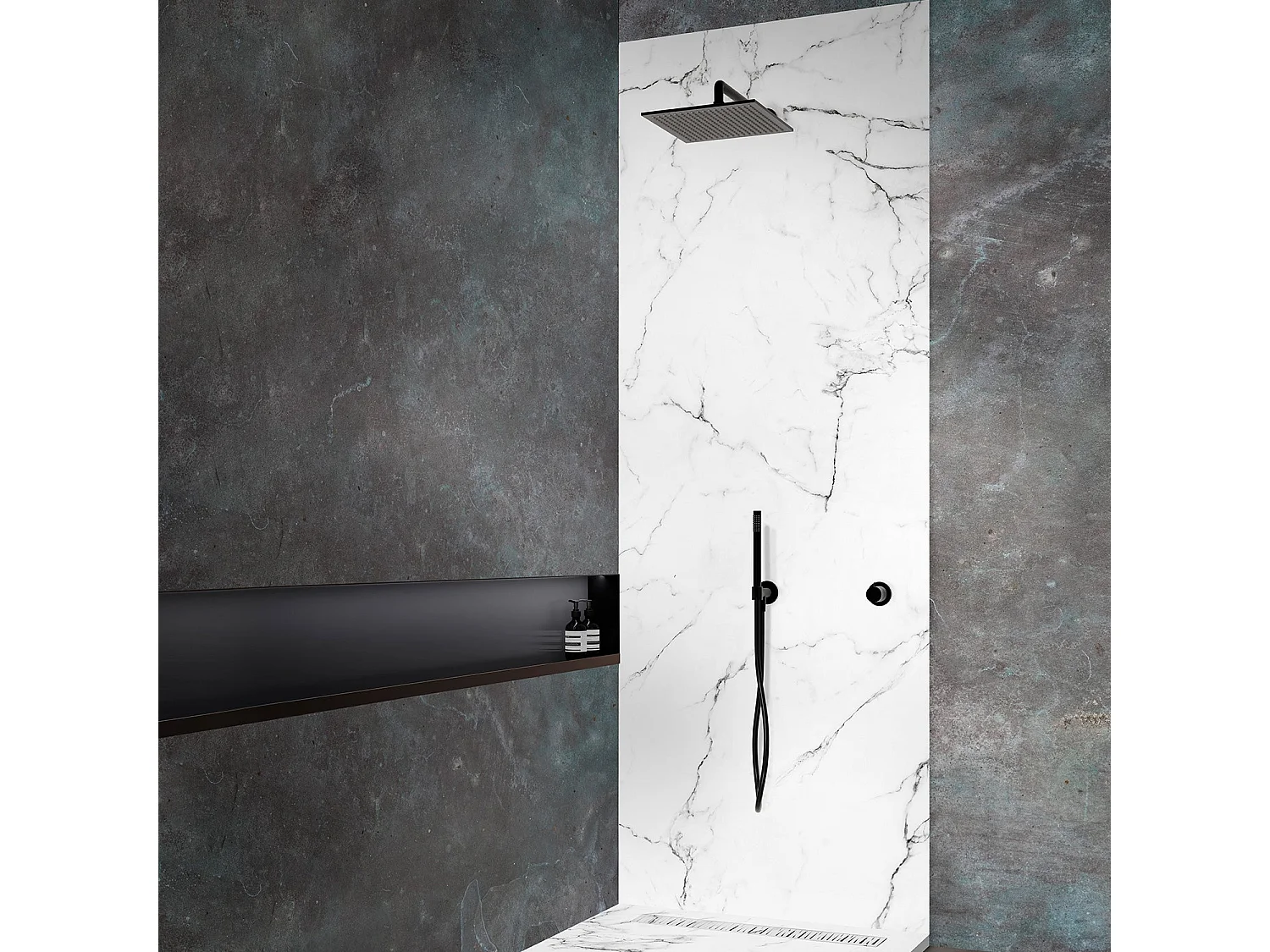 Panneau mural pour salle de bain résine effet marbre blanc 250x120 cm Natte d'étanchéité périférique intégrée