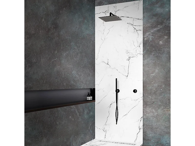 Panneau mural pour salle de bain résine effet marbre blanc 250x120 cm Natte d'étanchéité périférique intégrée