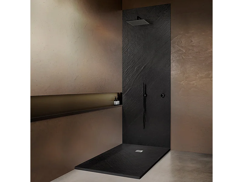 Panneau mural de douche en pierre naturelle graphite noir 260x120 cm Épaisseur 3mm recoupable et perçable