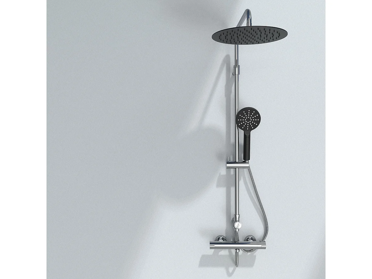 Essesmart columna de ducha sin mezclador cromada y negra Essebagno