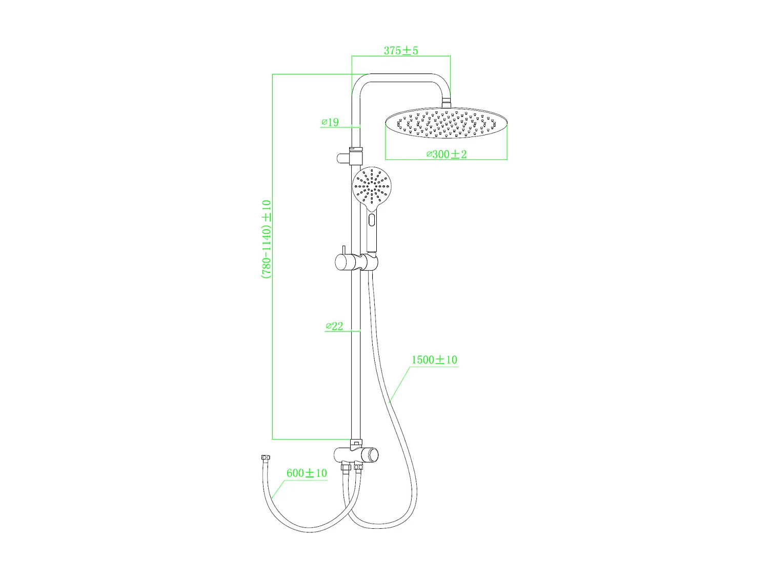 Essesmart columna de ducha sin mezclador cromada y negra Essebagno