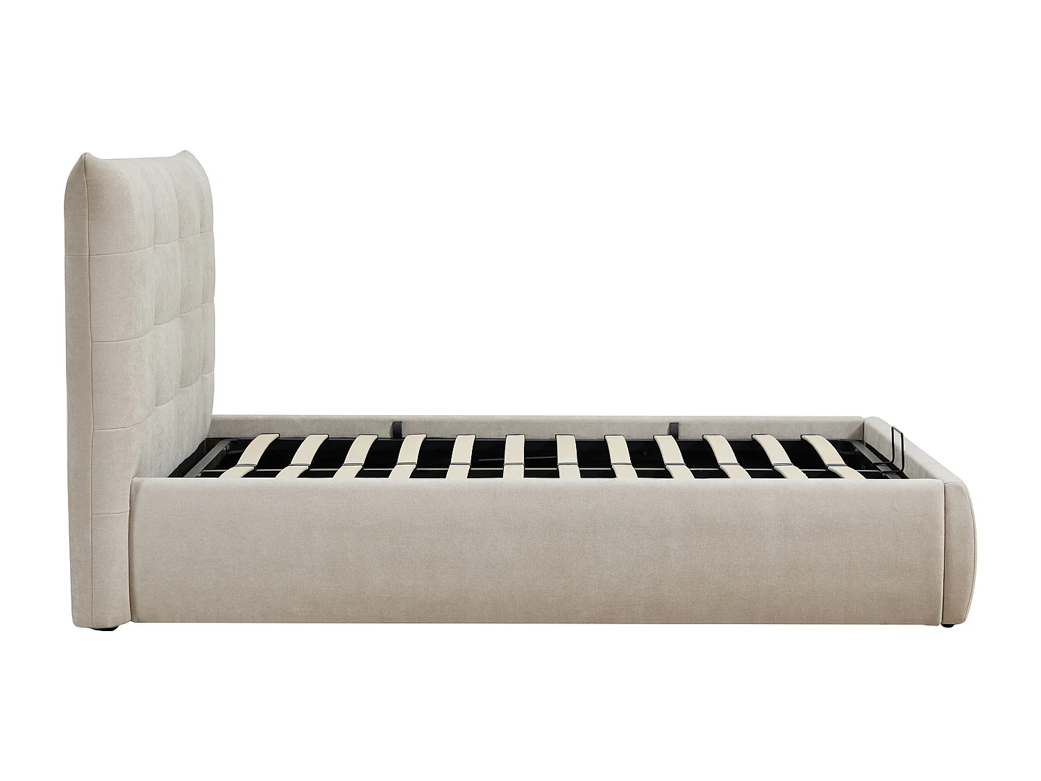 Lit coffre 160 x 200 cm avec tête de lit capitonnée – Tissu – Beige + Matelas - DORMELINA