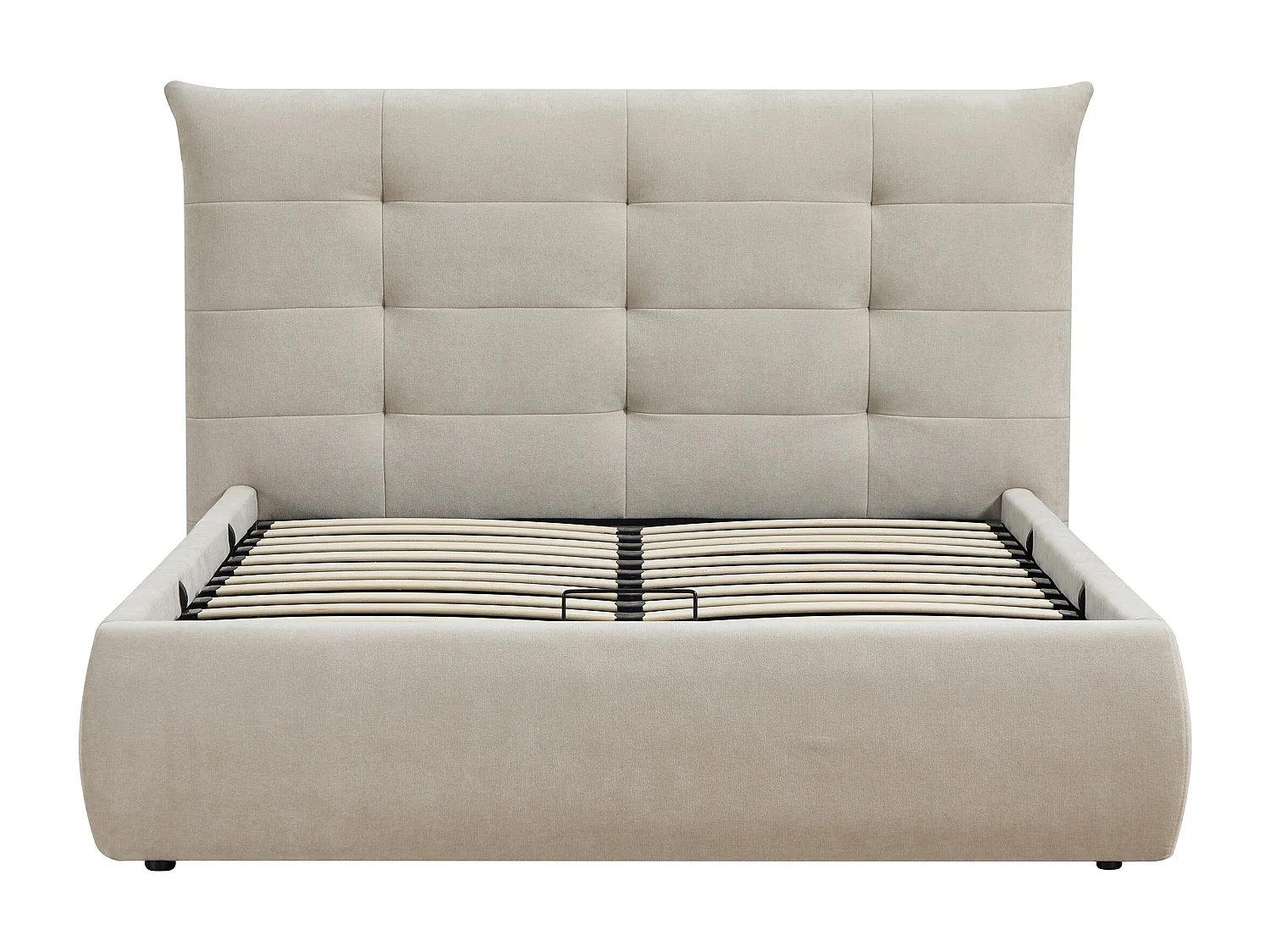 Lit coffre 160 x 200 cm avec tête de lit capitonnée – Tissu – Beige + Matelas - DORMELINA