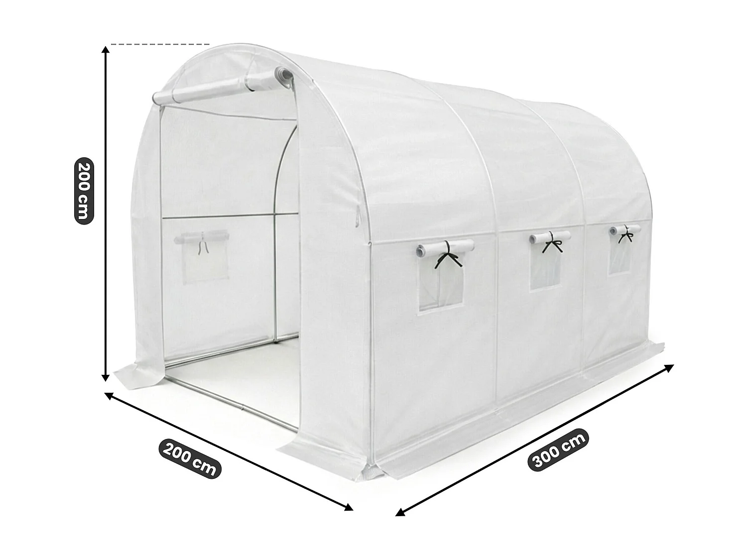 Kweekkas met oprolbare kasdeur / Tuinkas met 6 Vensters / Foliekas / Wit / 200x300x200 cm