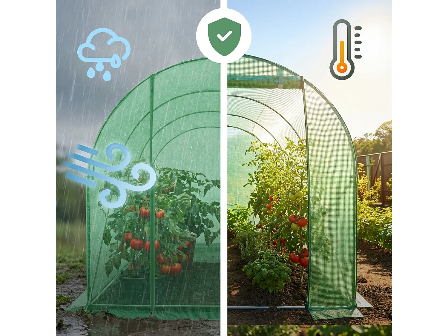 Kweekkas met oprolbare kasdeur / Tuinkas met 6 Vensters / Foliekas / Groen / 200x300x200 cm