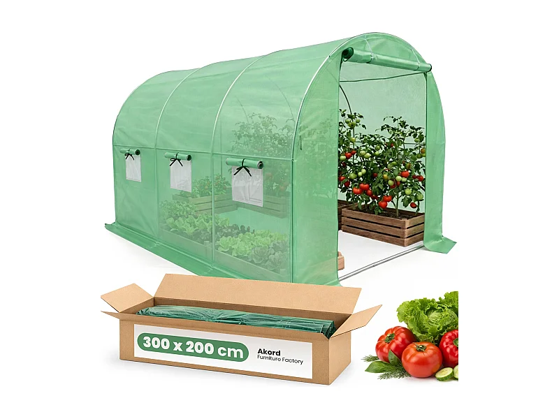 Kweekkas met oprolbare kasdeur / Tuinkas met 6 Vensters / Foliekas / Groen / 200x300x200 cm