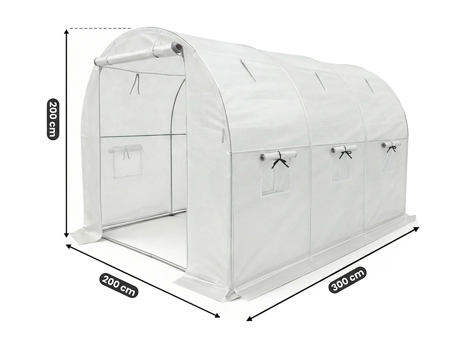Tuinkas met oprolbare Zijkanten / Foliekas met oprolbare kasdeur / Tuinfolietunnel / Wit / 200x300x200 cm