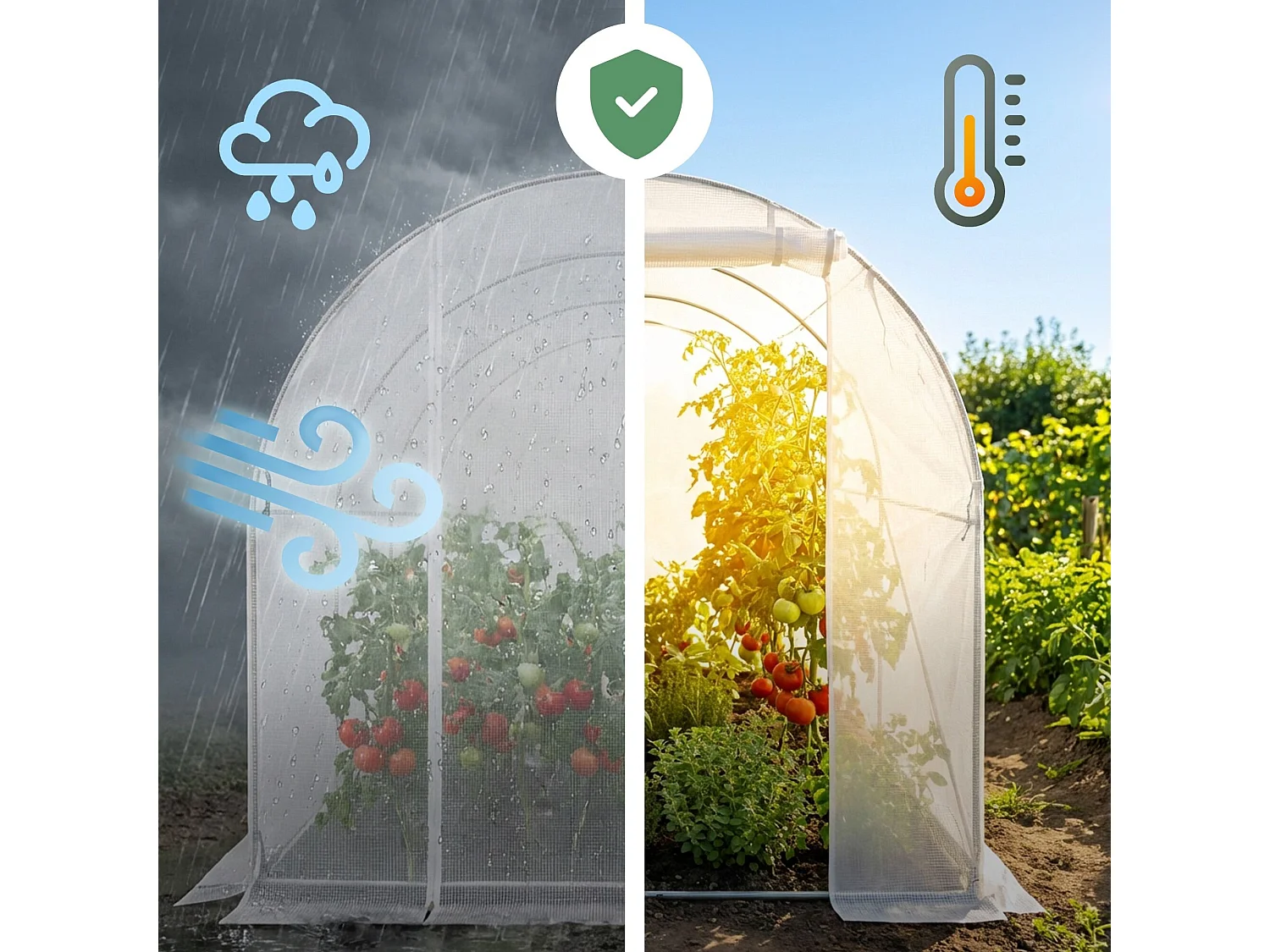 Tuinkas met oprolbare Zijkanten / Foliekas met oprolbare kasdeur / Tuinfolietunnel / Wit / 200x300x200 cm