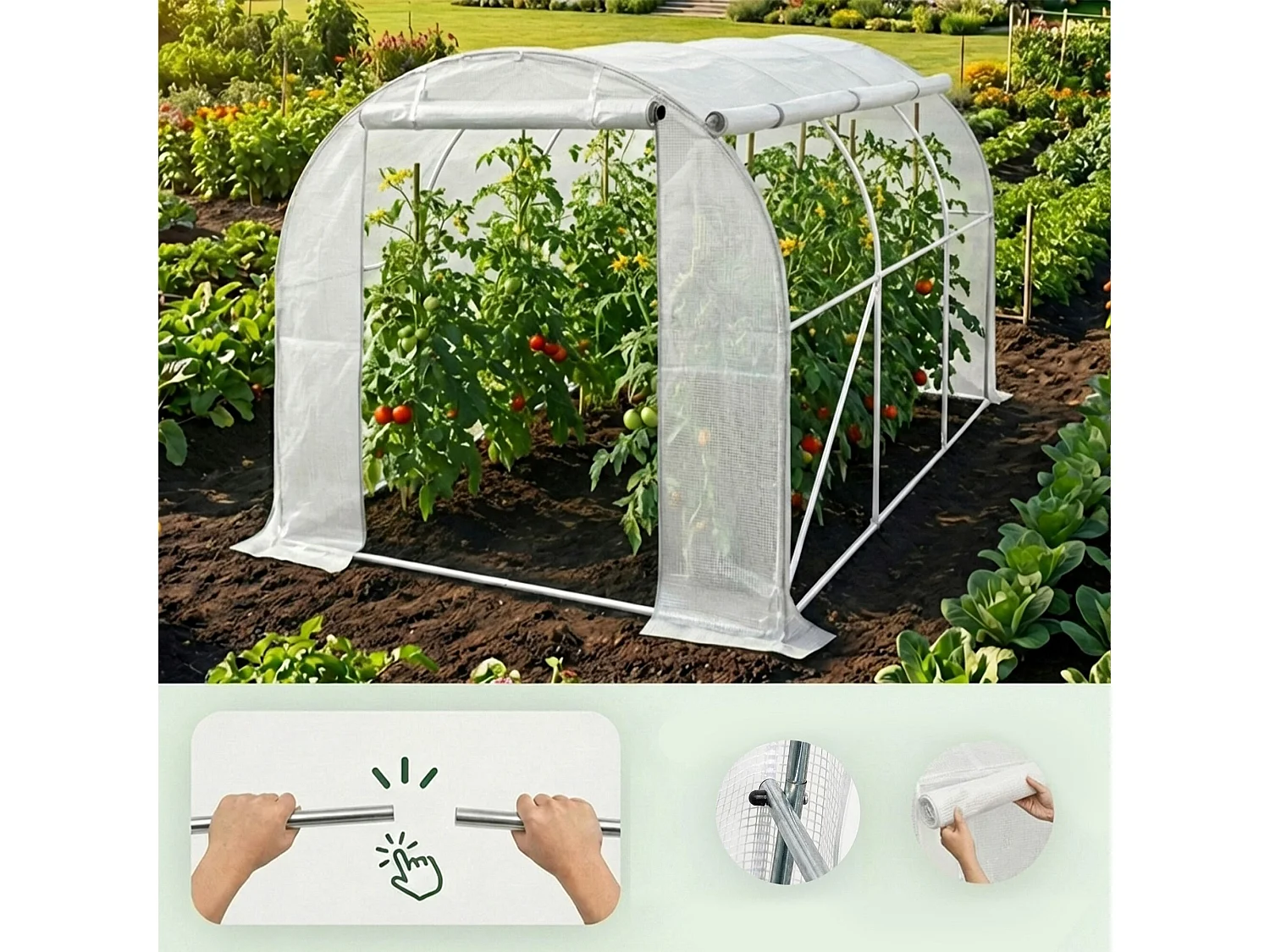 Tuinkas met oprolbare Zijkanten / Foliekas met oprolbare kasdeur / Tuinfolietunnel / Wit / 200x300x200 cm