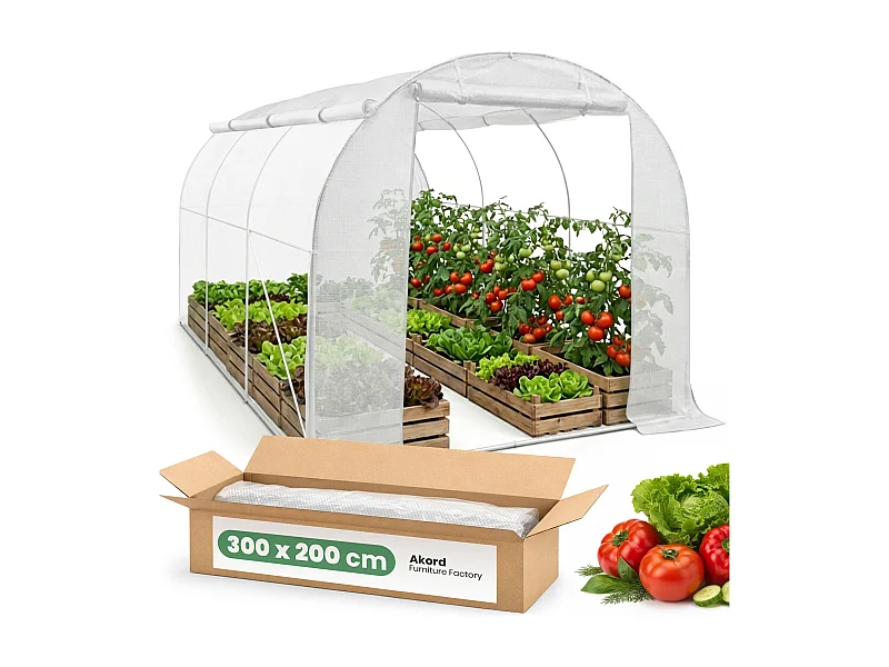 Tuinkas met oprolbare Zijkanten / Foliekas met oprolbare kasdeur / Tuinfolietunnel / Wit / 200x300x200 cm