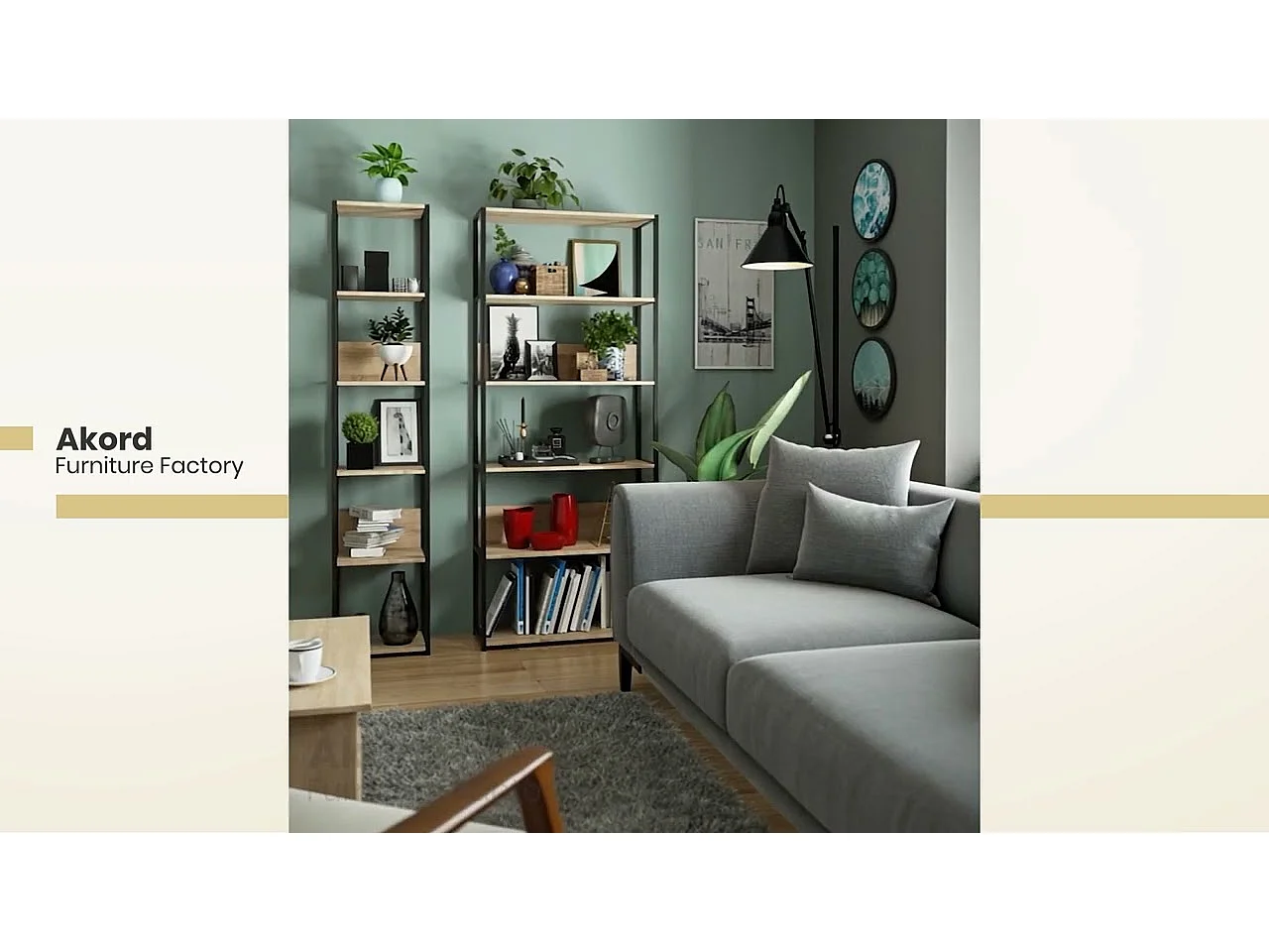 Étagère murale industrielle sur pied AKORD Noire 80 cm façade Chêne Craft 6 étagères 80x32x192 cm