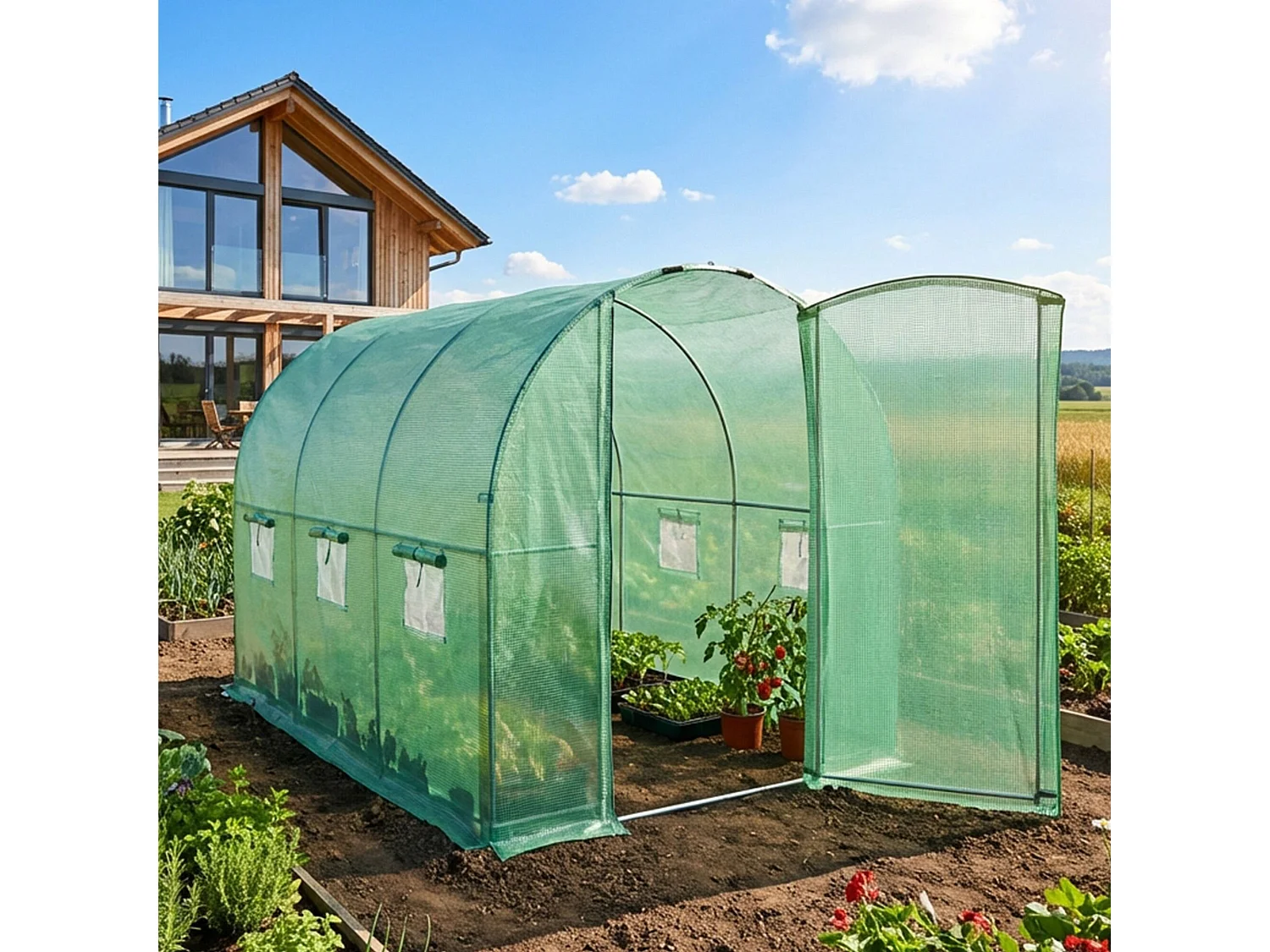 Kweekkas met Deur / Tuinkas met 6 Vensters / Foliekas / Groen / 200x300x200 cm