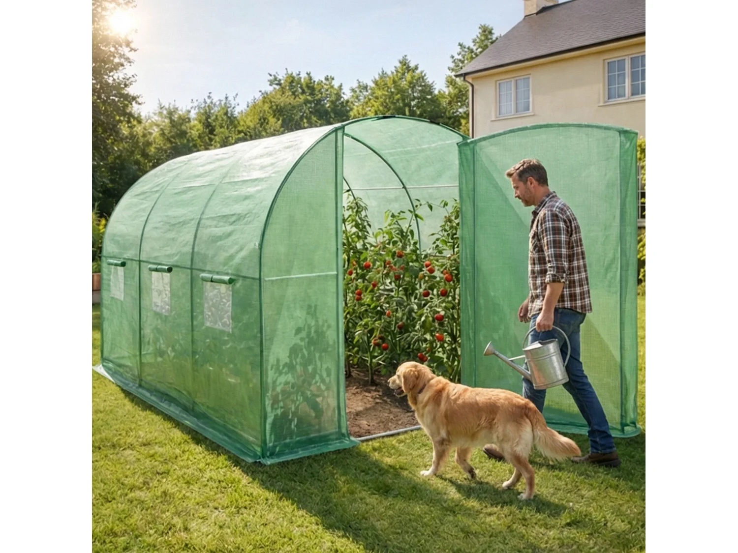 Kweekkas met Deur / Tuinkas met 6 Vensters / Foliekas / Groen / 200x300x200 cm