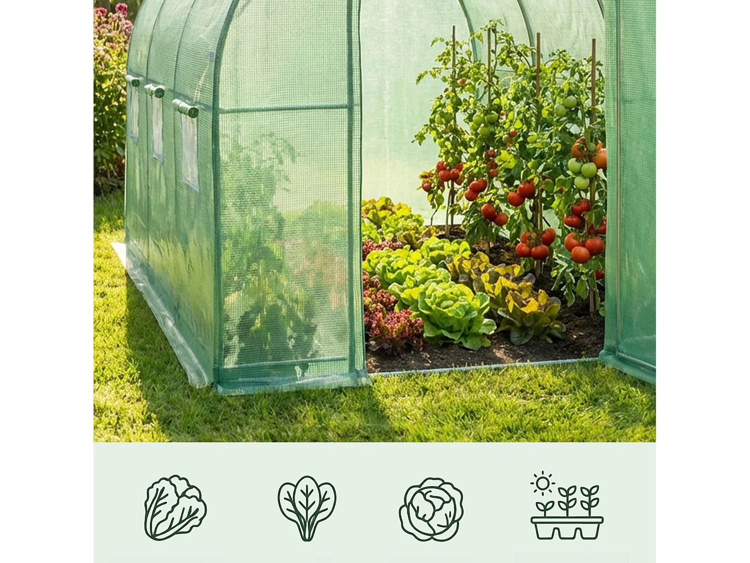 Kweekkas met Deur / Tuinkas met 6 Vensters / Foliekas / Groen / 200x300x200 cm