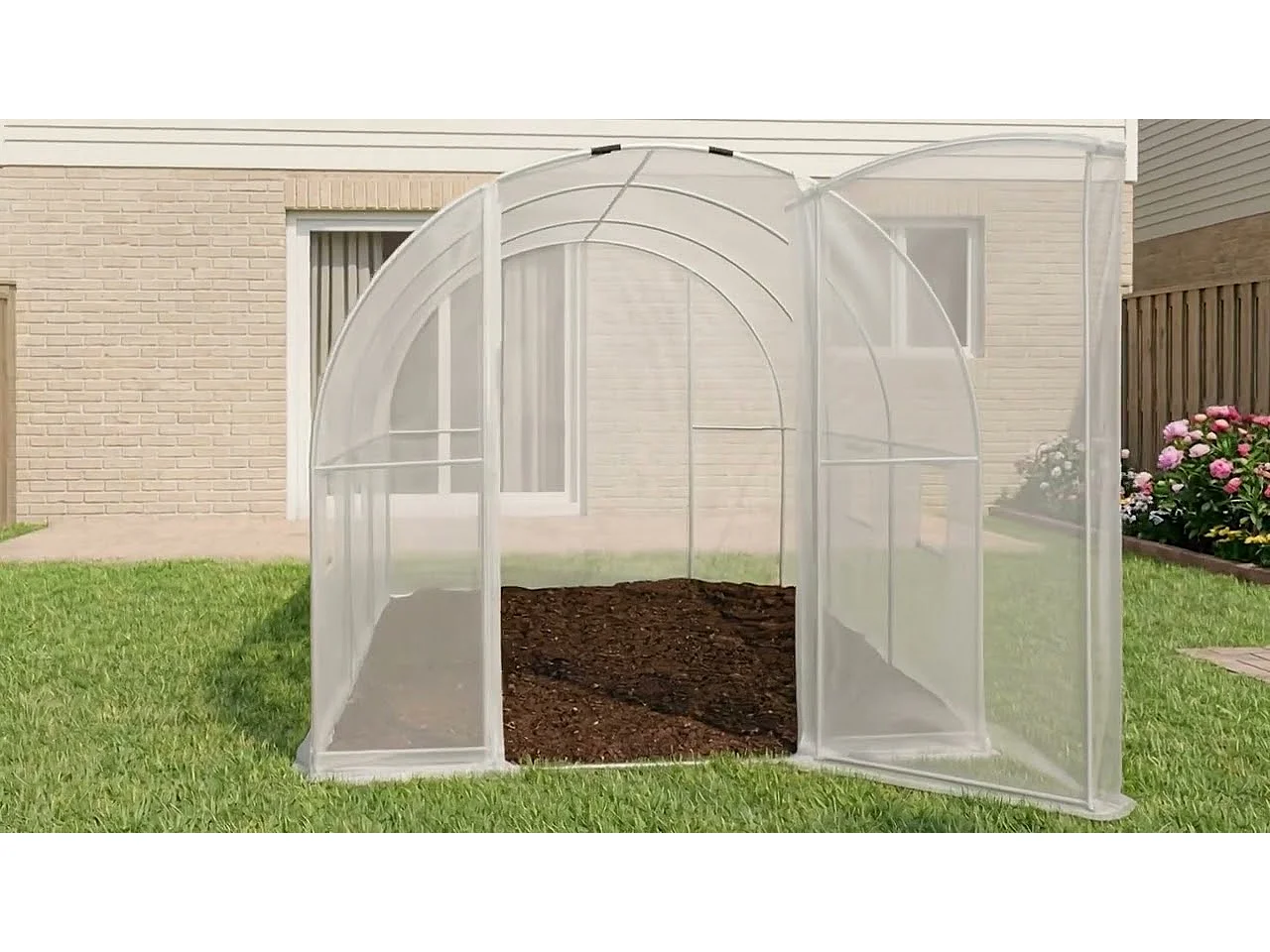 Estufa de jardim tipo túnel com estrutura metálica e cobertura de PE com porta metálica, 6 janelas Verde 200x300x200 cm