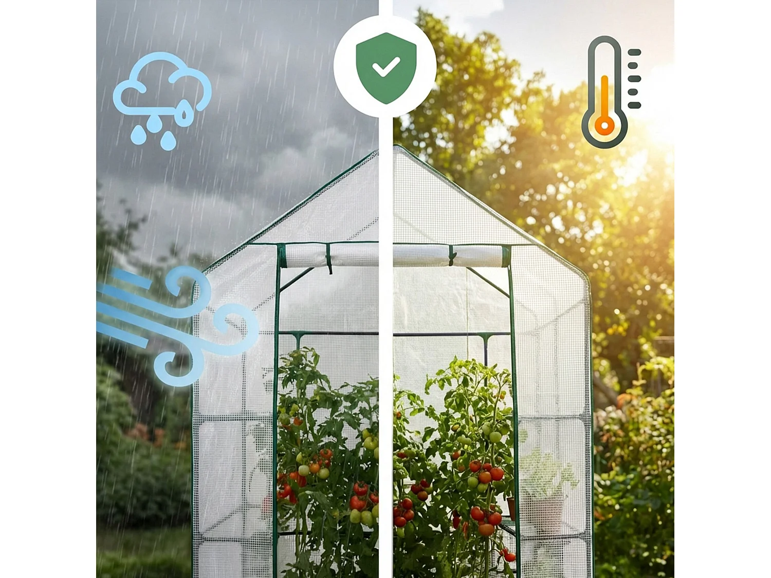 Tuinkas MINI met Legplanken op meerdere niveaus / Broeikas met oprolbare kasdeur / Foliekas / Wit / 143x73x195 cm