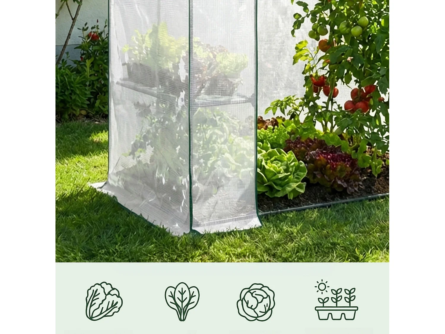 Tuinkas MINI met Legplanken op meerdere niveaus / Broeikas met oprolbare kasdeur / Foliekas / Wit / 143x73x195 cm