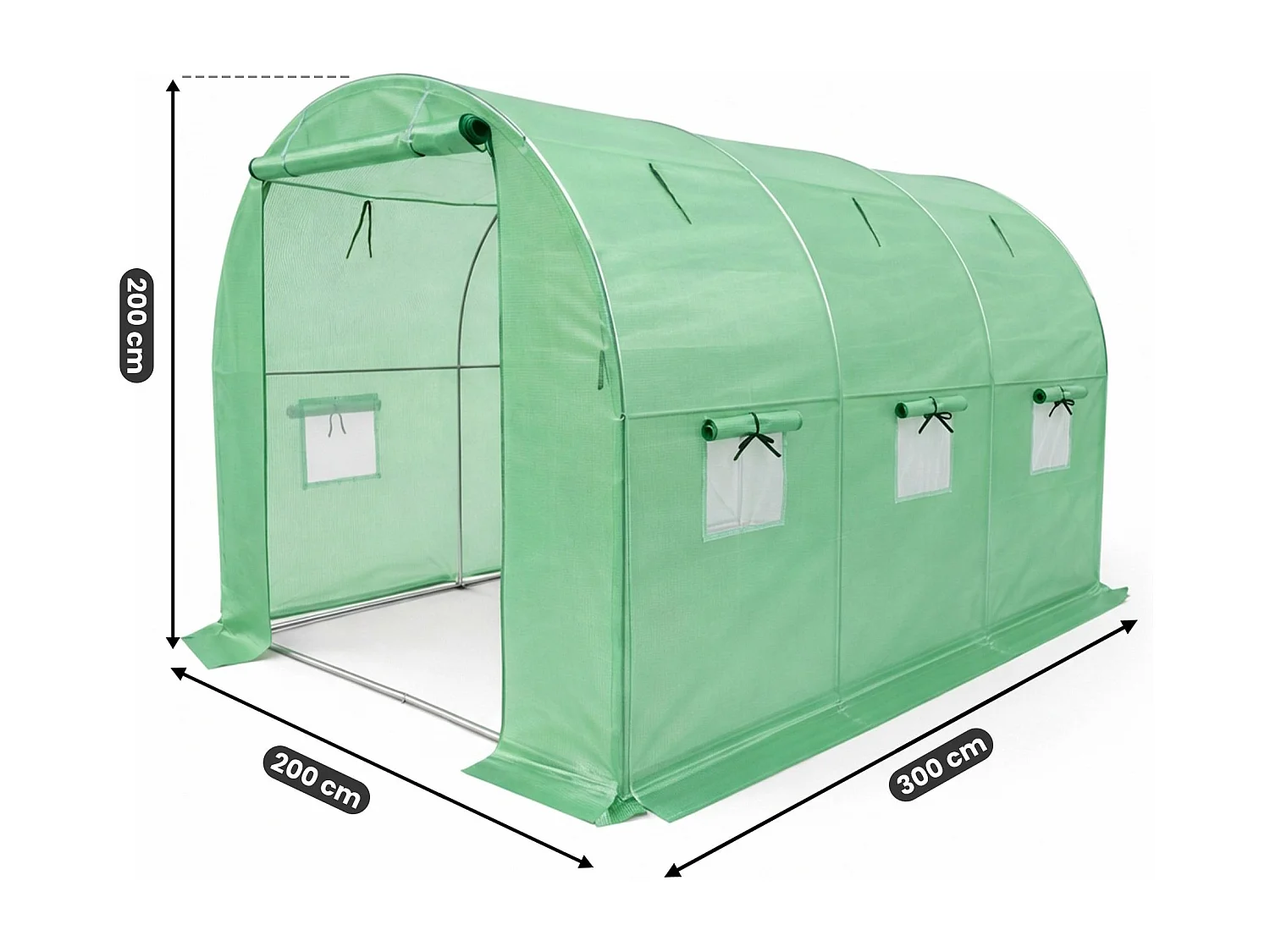 Tuinkas met oprolbare Zijkanten / Foliekas met oprolbare kasdeur / Tuinfolietunnel / Groen / 200x300x200 cm