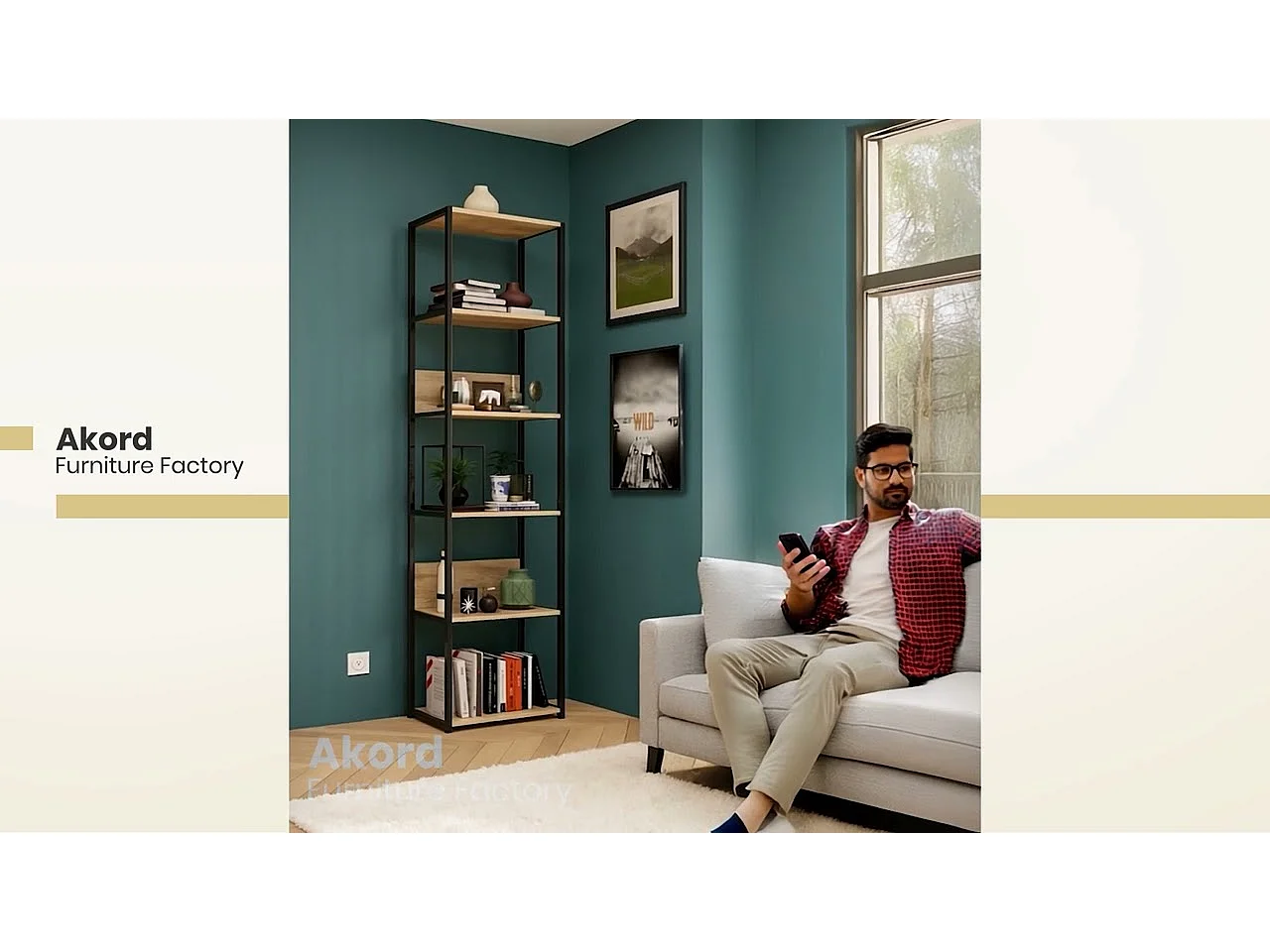 Open Boekenkast, Ladderkast, Industriële Stijl / Metalen Vakkenkast met 6 Planken / Opbergplank / Boekenrek Opslagrek / Zwart - Artisan Eik / 50 x 192 x 32 cm