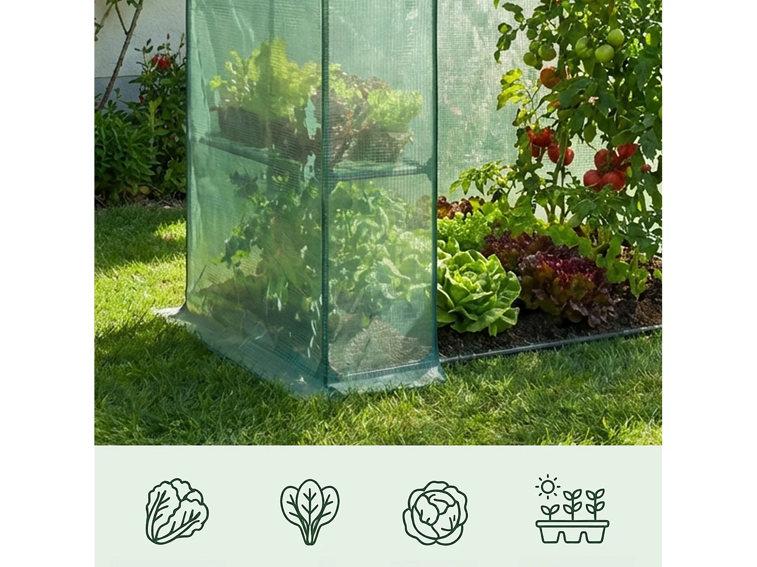 Tuinkas MINI met Legplanken op meerdere niveaus / Broeikas met oprolbare kasdeur / Foliekas / Groen / 143x73x195 cm