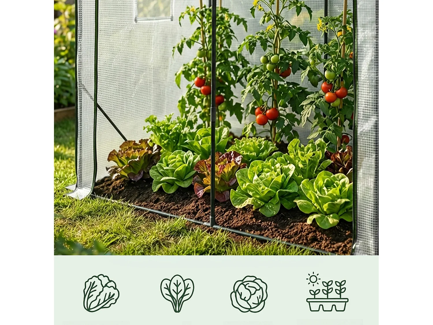 Vrijstaande tuinkas met oprolbare kasdeur / Tuinkas in Huisvorm / Foliekas met 2 Vensters / Wit / 200x140x200 cm