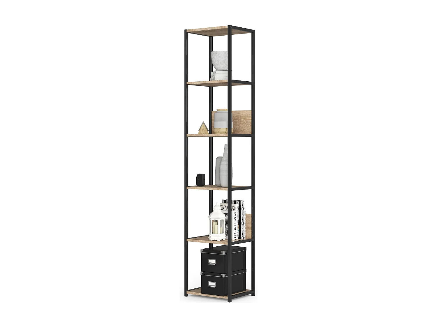 Étagère murale industrielle sur pied AKORD Noire 40 cm façade Chêne Sonoma 6 étagères 40x32x192 cm