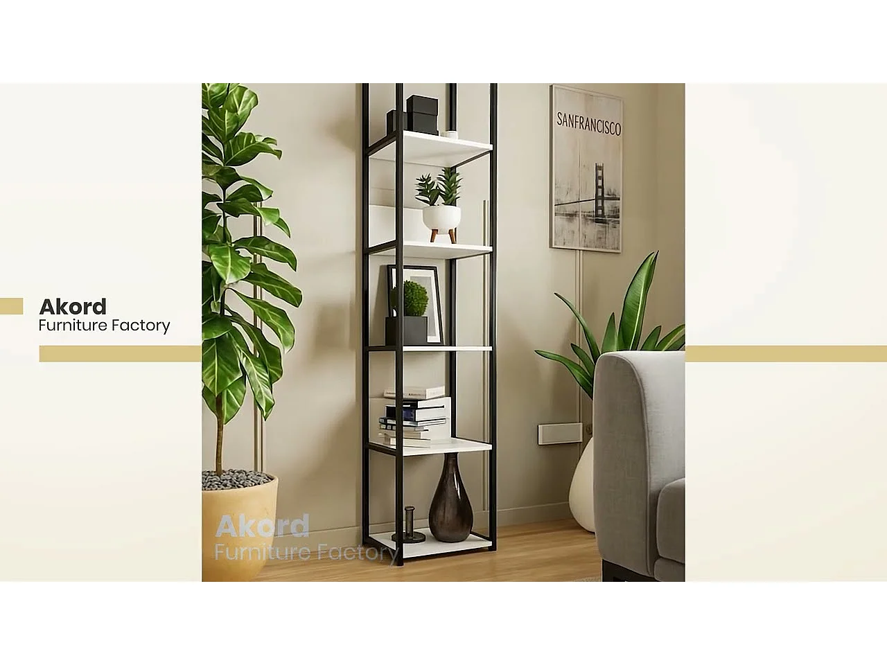 Étagère murale industrielle sur pied AKORD Noire 40 cm façade Chêne Sonoma 6 étagères 40x32x192 cm