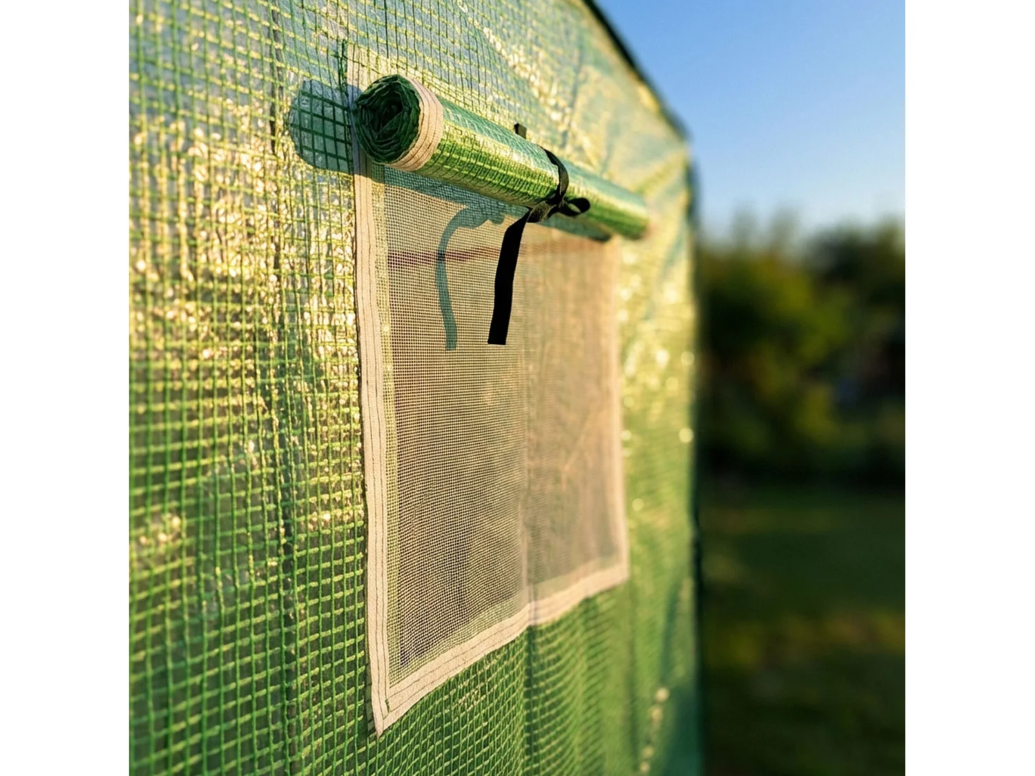 Vrijstaande tuinkas met oprolbare kasdeur / Tuinkas in Huisvorm / Foliekas met 2 Vensters / Groen / 202x80x170 cm